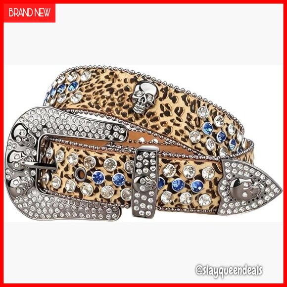 Extended Western Belt with Skull Buckle Rhinestone Embellished Unisex main image 7
